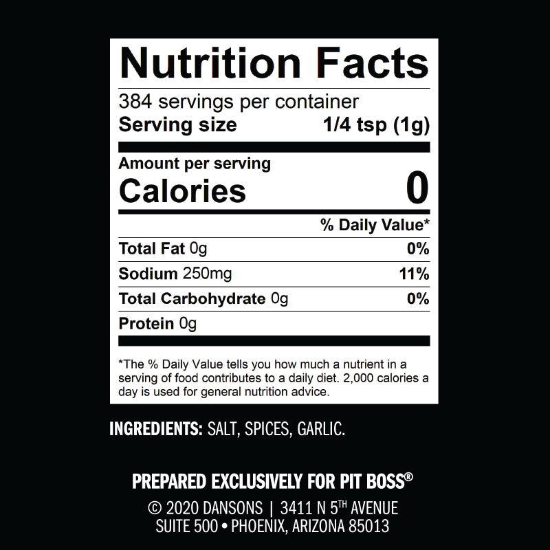 Nutrition facts on spice.