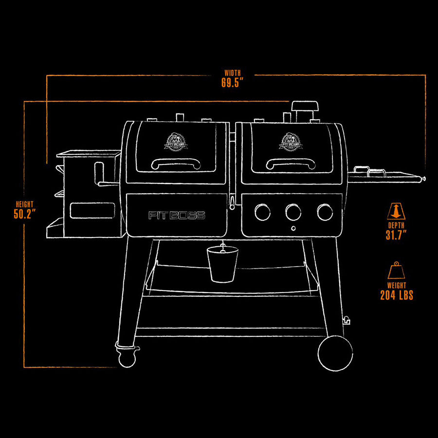 orange and white drawing of exterior grill dimensions