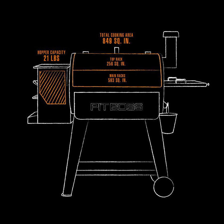 orange and white drawing of interior grill dimensions