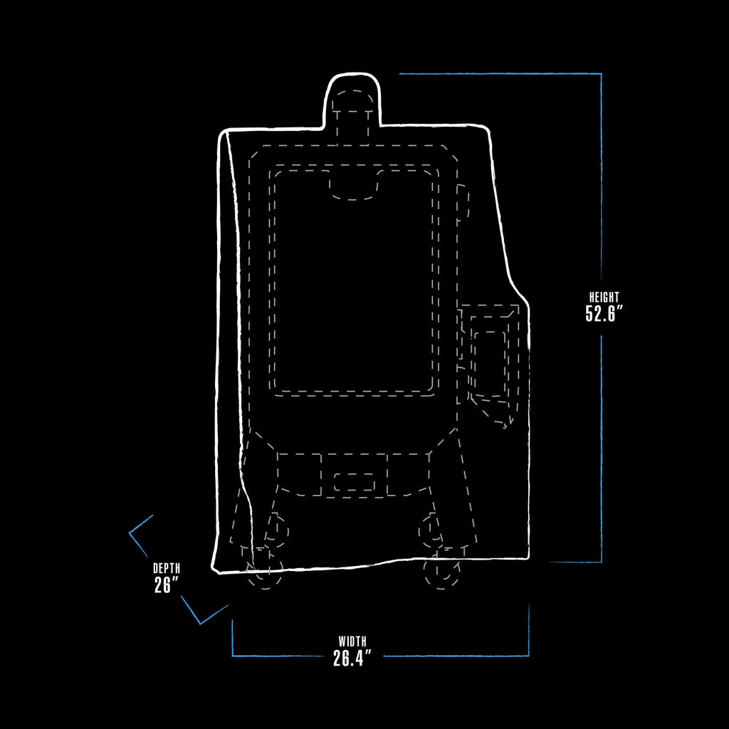 White graphic representation of the exterior dimensions of the grill cover.