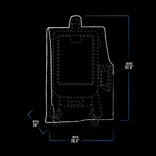 White graphic representation of the exterior dimensions of the grill cover.