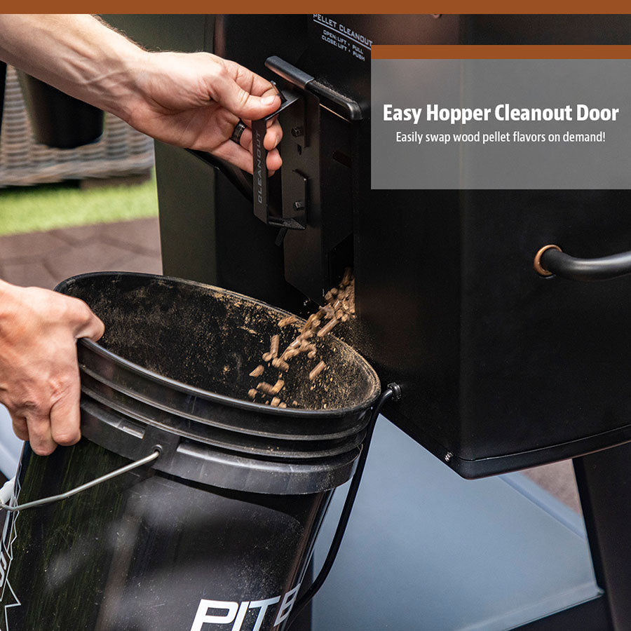 Pellets being removed by the easy hopper cleanout door.