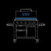 blue and white line drawing of interior dimensions of griddle. black background