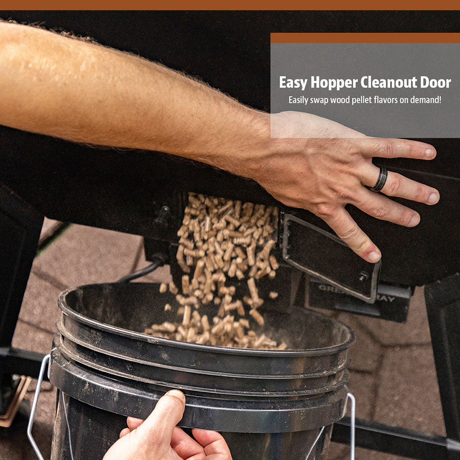 Up close of the easy hopper cleanout door.