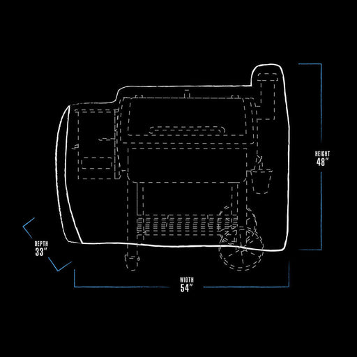 White graphic representation of the exterior dimensions of the grill cover.