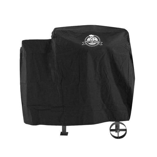 black heavy duty bbq grill cover with white pit boss logo on front