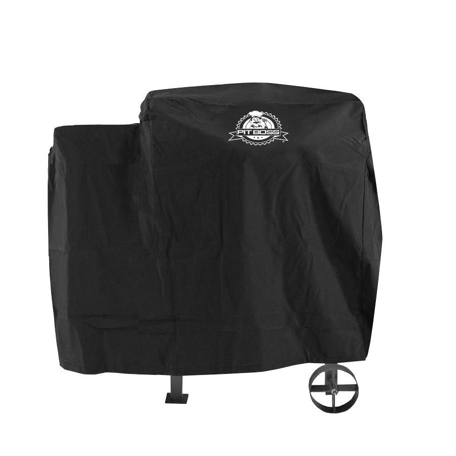 Universal 700 Grill Cover. Black grill cover with Pit Boss logo in middle.