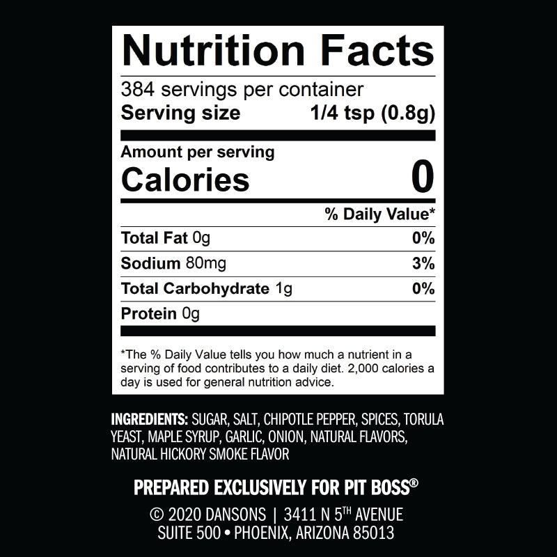 Nutrition Facts on Maple Chipotle Rub.