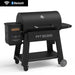 Pit Boss Competition Series 1600 Wood Pellet Grill. Black with silver accents. Pit Boss engraved into the front. clear wheels.