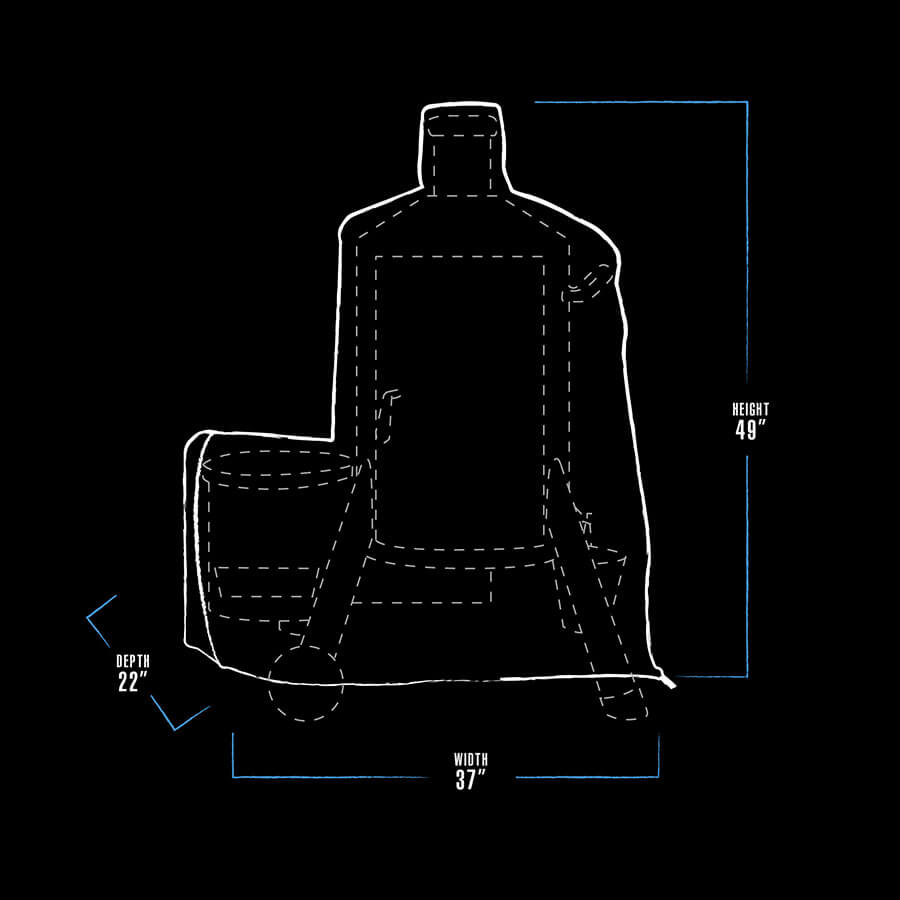 White graphic representation of the exterior dimensions of the grill cover.