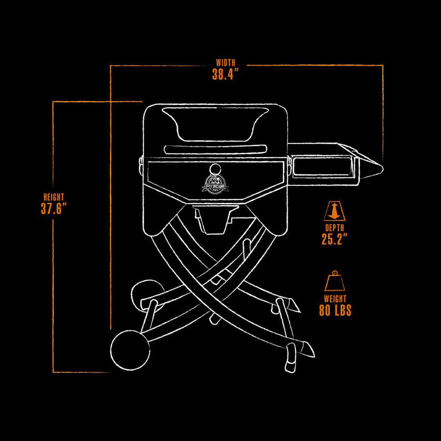 graphic representation of exterior dimensions of grill