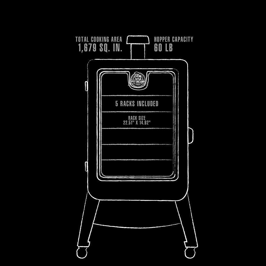 White graphic representation of the interior dimensions of the smoker.