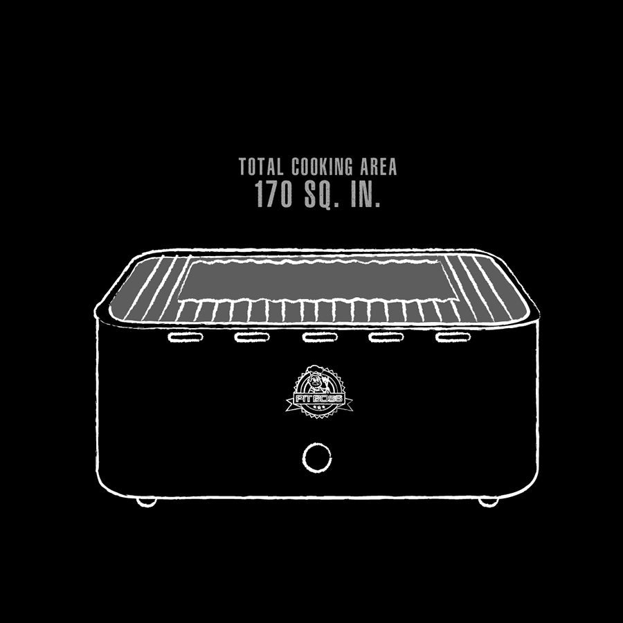 White graphic representation of the exterior dimensions of the smoker.