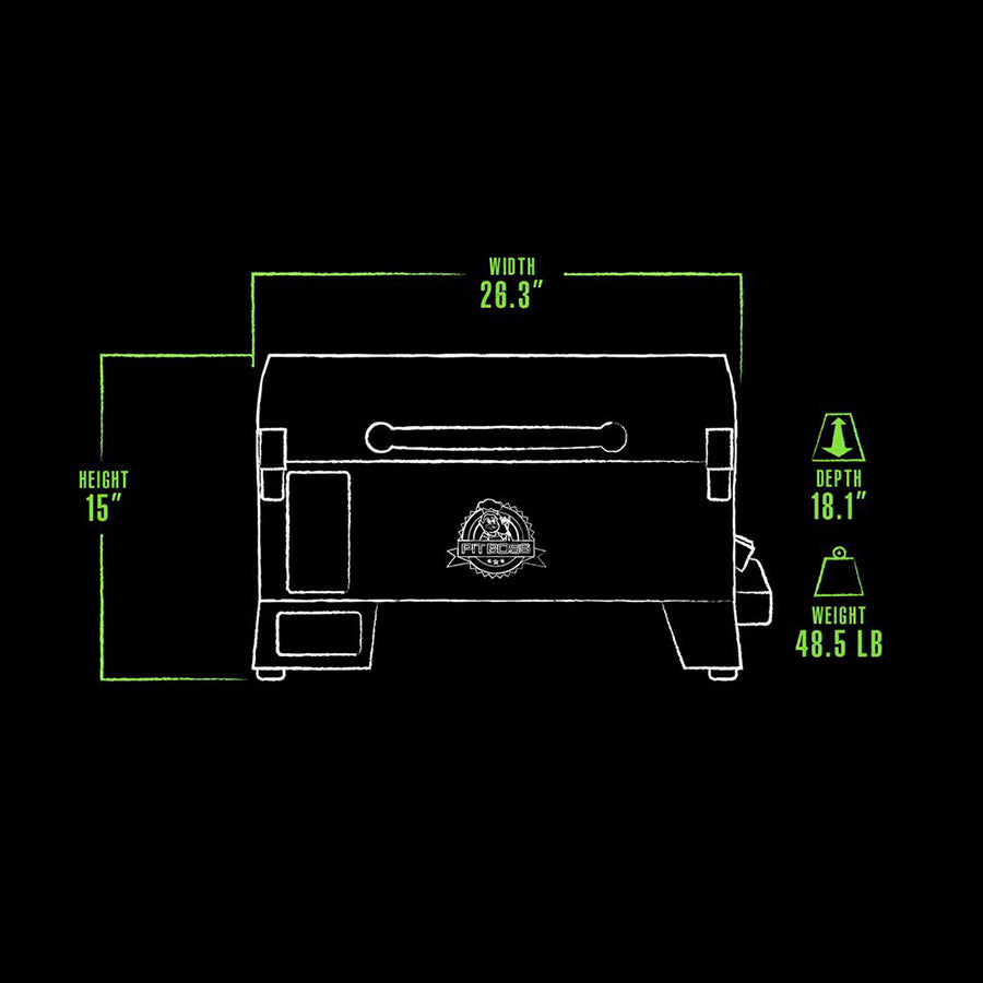 White and green graphic representation of the exterior grill dimensions.