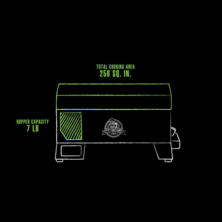 White and green graphic representation of the interior grill dimensions.  Edit alt text