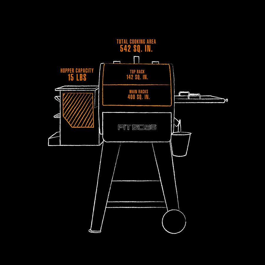 orange and white drawing of interior dimensions of grill