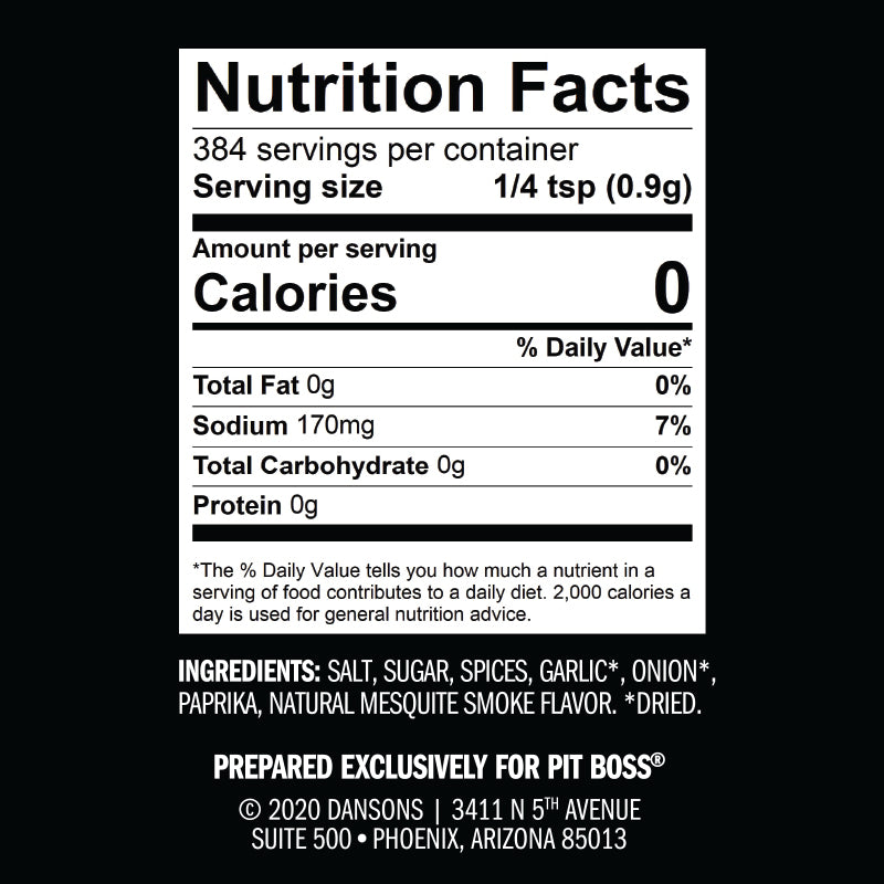 Nutrition facts on spice.