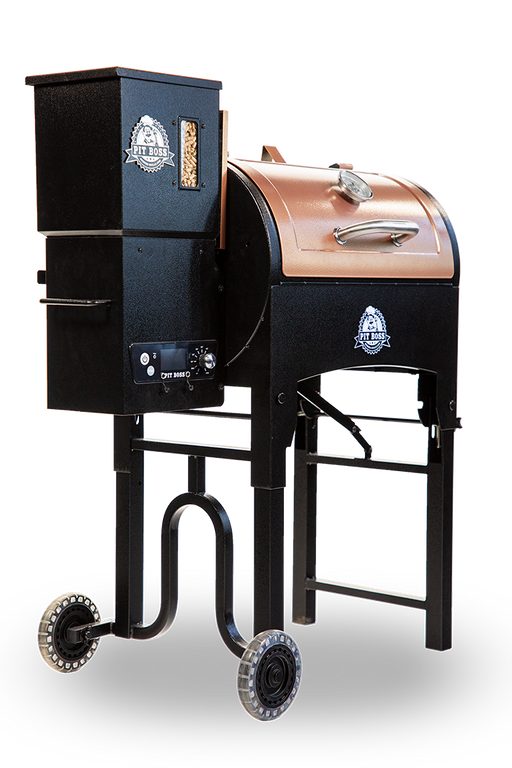 Hopper expansion on Pit Boss grill. Side view. Copper grill.