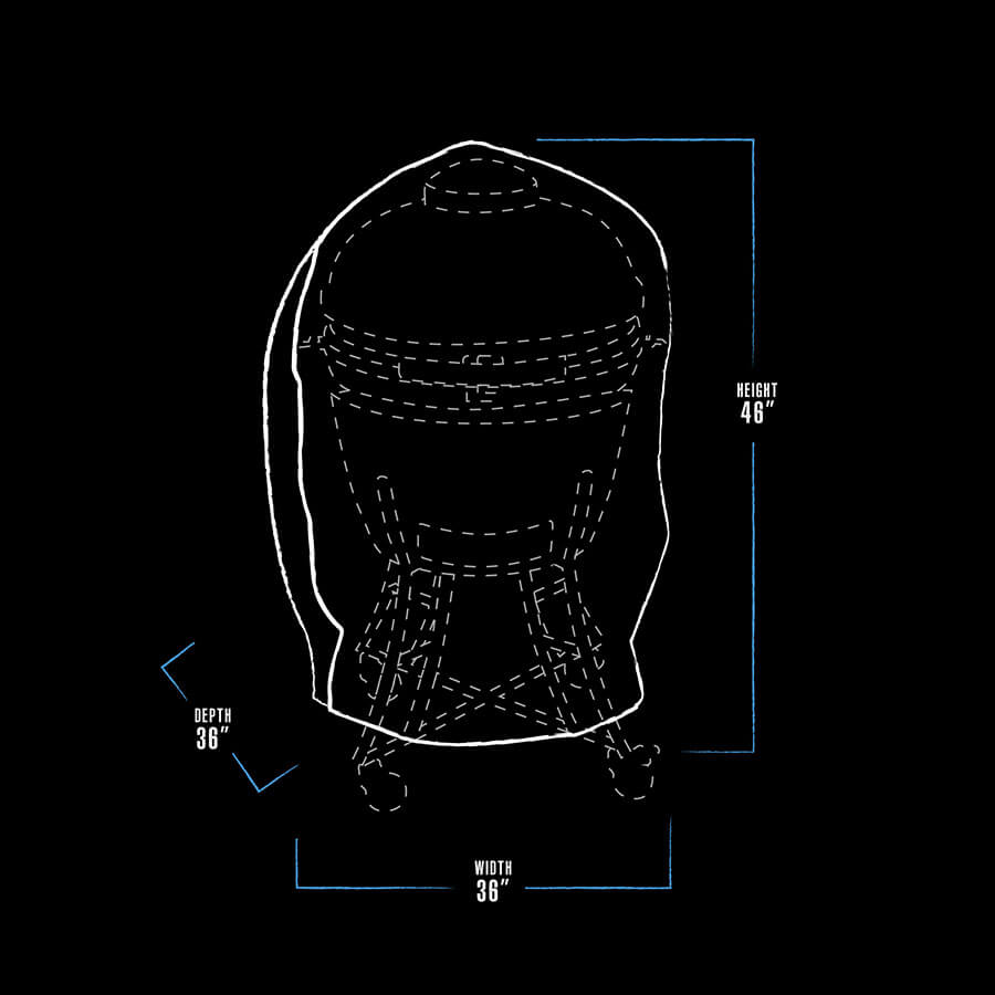 White graphic representation of the exterior dimensions of the grill cover.