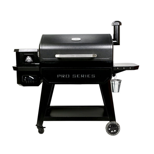 lifestyle_1, All black grill with silver accents, Pit Boss logo and engraved "Pro Series" on front.