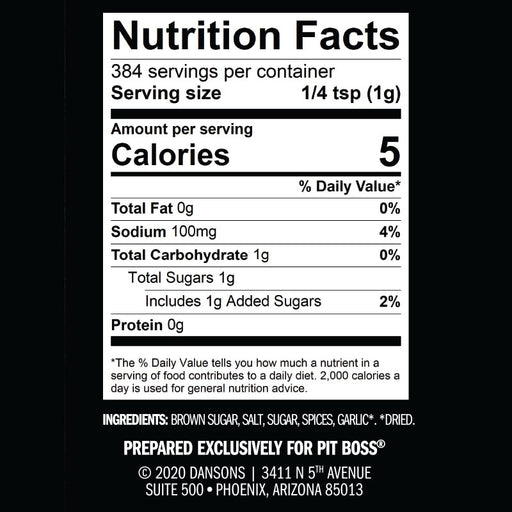 Nutrition Facts on Sweet Rib Rub