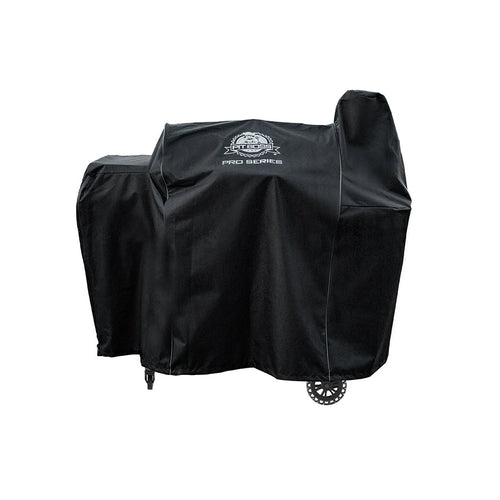 Black grill cover with white pit boss pro series logo