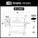 White and black graphic representation of the exterior dimensions of the grill.   Size and capacity shown in the visual.