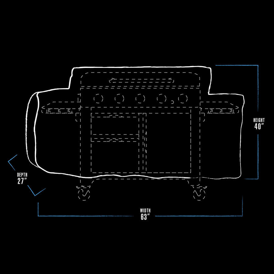 White graphic representation of the exterior dimensions of the grill cover.