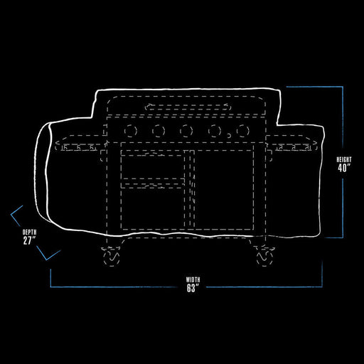 White graphic representation of the exterior dimensions of the grill cover.