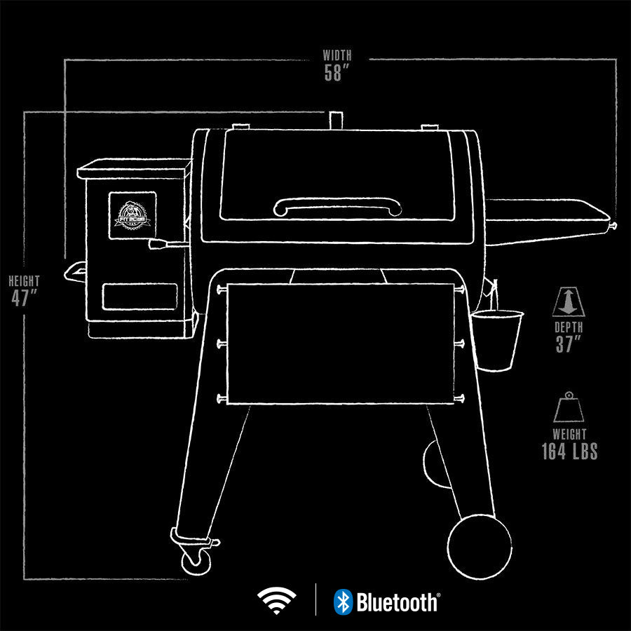 White graphic representation of the external of the Pit Boss Navigator 850 Wood Pellet Grill with Wi-Fi.