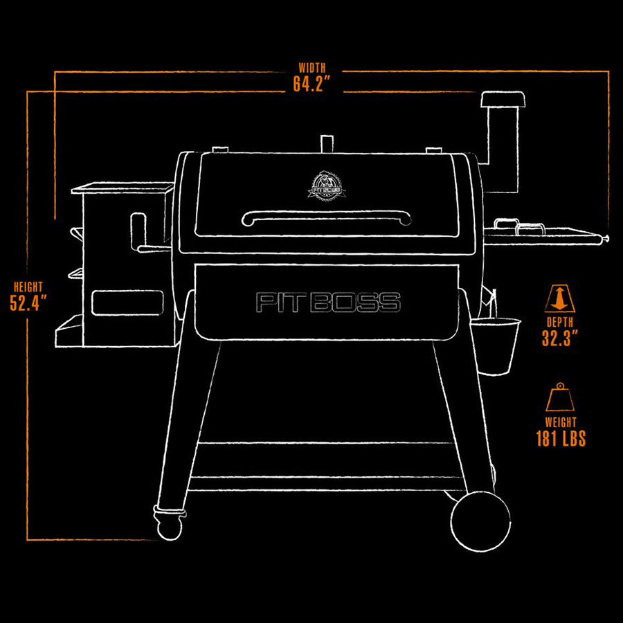 white and orange graphic representation of exterior dimensions