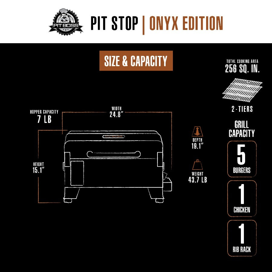 White graphic representation of the exterior dimensions of the smoker.  Shows the grills size and capacity.