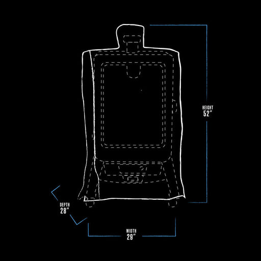 White graphic representation of the exterior dimensions of the grill cover.