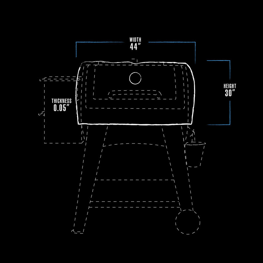 black and white dimension drawing of insulated grill blankets. measures 44" x 30" x .05"