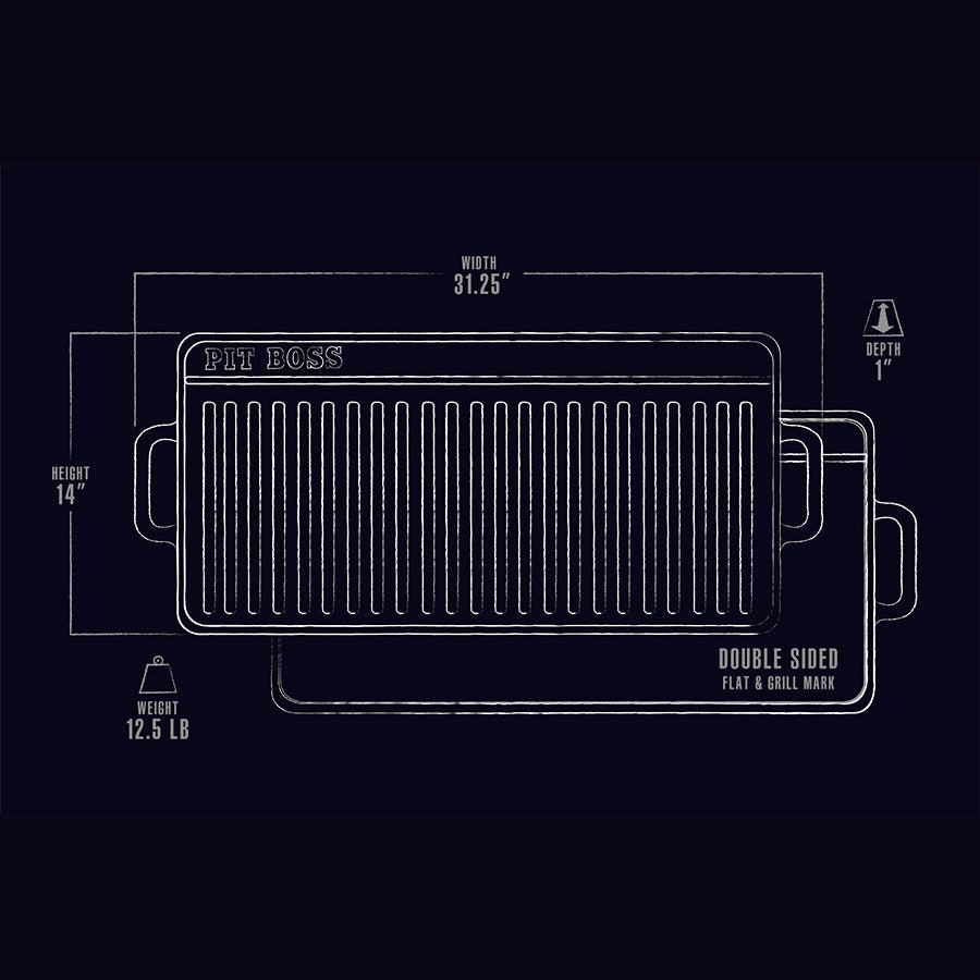 black and white line drawing of griddle dimensions