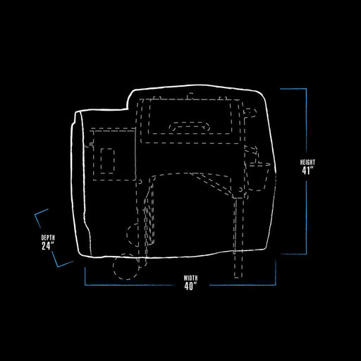 White graphic representation of the exterior dimensions of the grill cover.