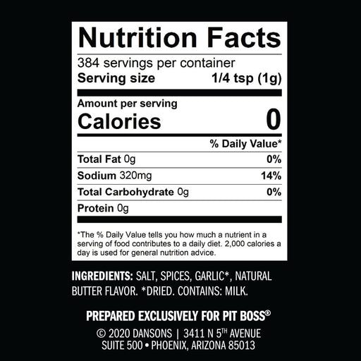 Nutrition Facts on Bold Burger Rub.