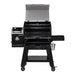 lifestyle_4, Black and silver grill  with pit boss logo. Grill hood open. Front view