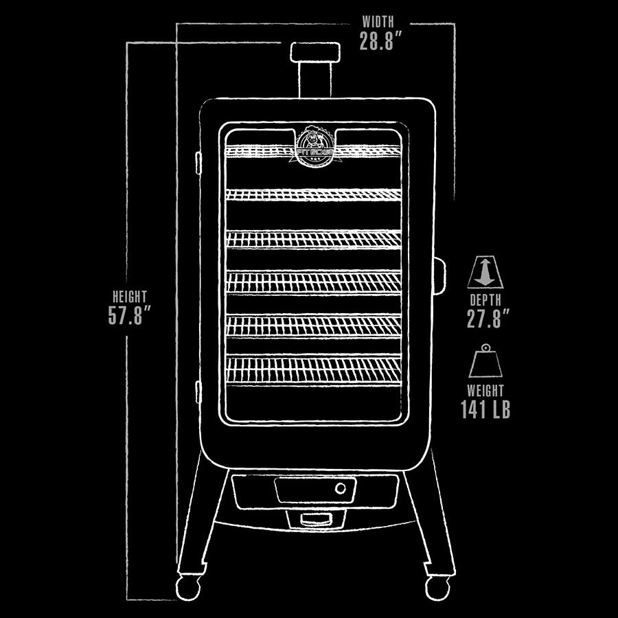 White graphic representation of the exterior dimensions of the smoker.  Showing the height and width.