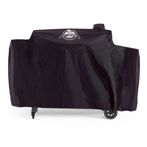 all black bbq grill cover with white pit boss logo in center