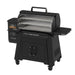 pit boss titan wood pellet grill. studio angled images. open  roll top lid to reveal adjustable cooking racks