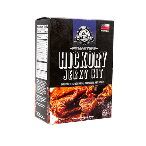 Pit Boss Original Hickory Jerky Kit. Black box with blue accents. Made in USA.