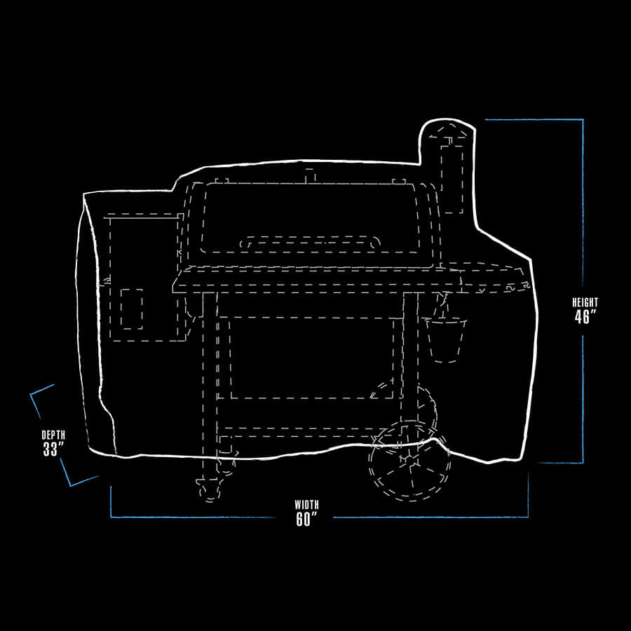 White graphic representation of the exterior dimensions of the grill cover.