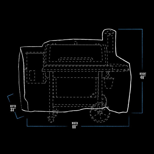 White graphic representation of the exterior dimensions of the grill cover.